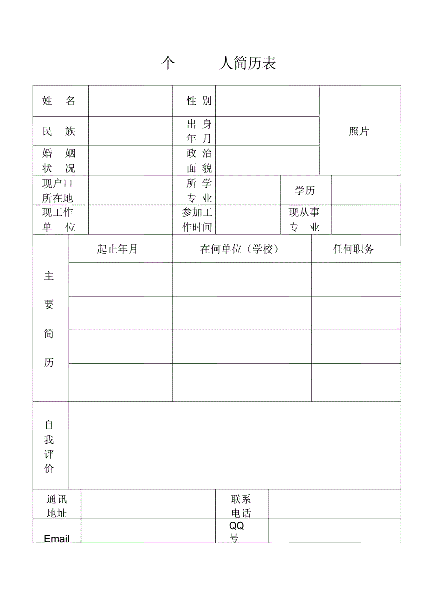 個人簡歷的表格(個人簡歷表格下載)