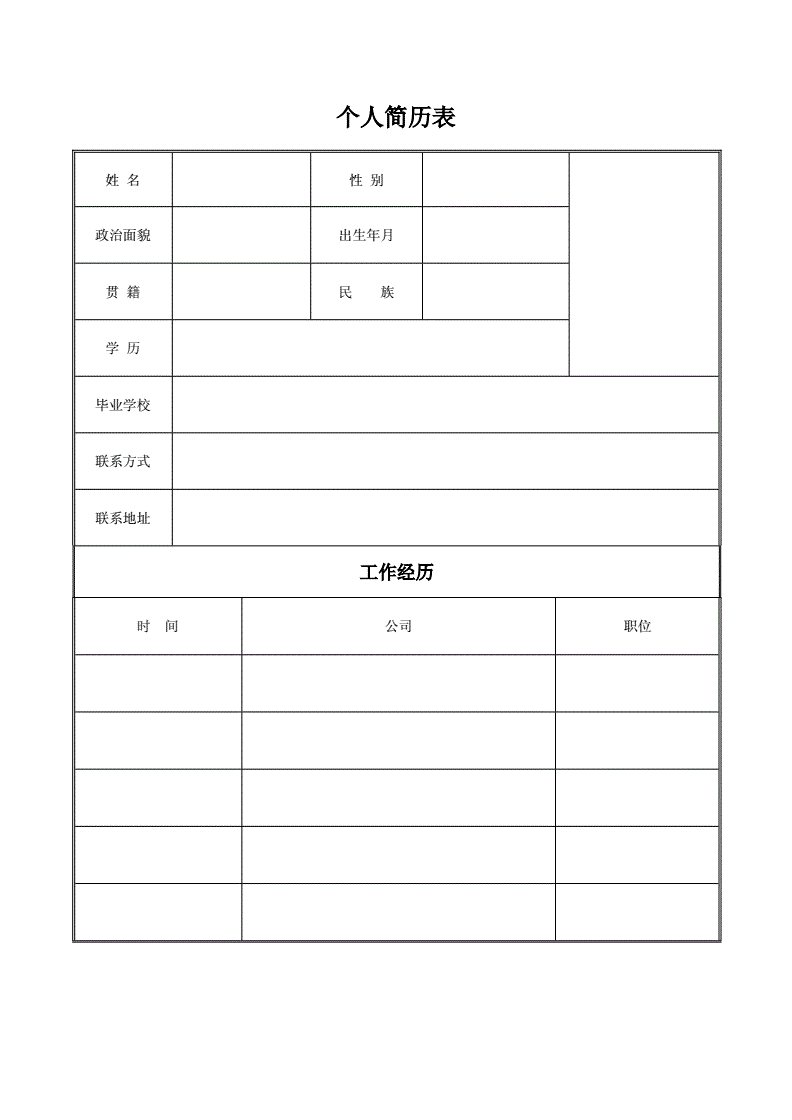 個(gè)人簡歷空白表格(簡歷表格個(gè)人簡歷空白)