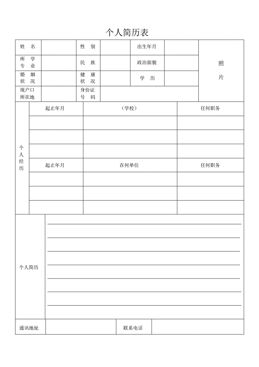 簡(jiǎn)歷空表格(醫(yī)學(xué)類(lèi)個(gè)人簡(jiǎn)歷空表格)