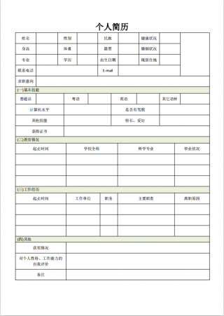 包含個人簡歷模板表格下載的詞條